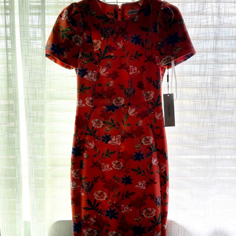 Calvin Klein orange flower dress